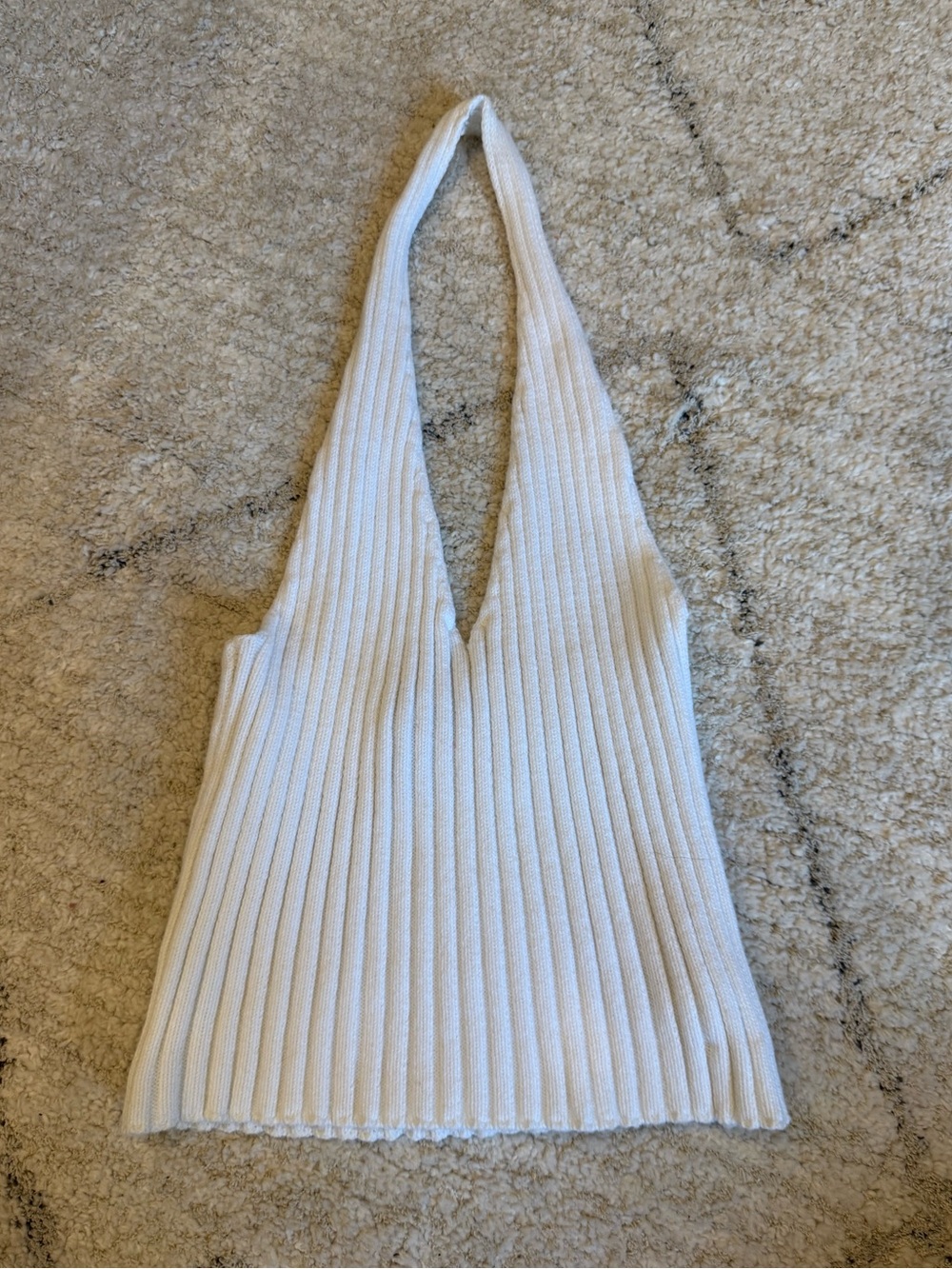 White Ribbed Halter Knit Top Size Small
